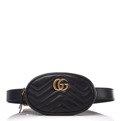 Gucci Calfskin Matelasse GG Marmont Belt Bag 85 34 Black 1 of 7