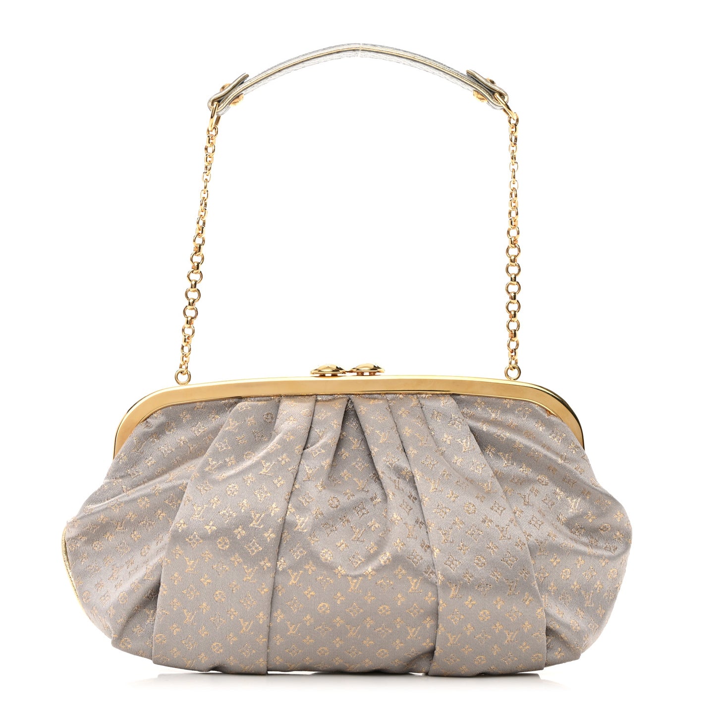 Satin Monogram Aumoniere Clutch Silver
