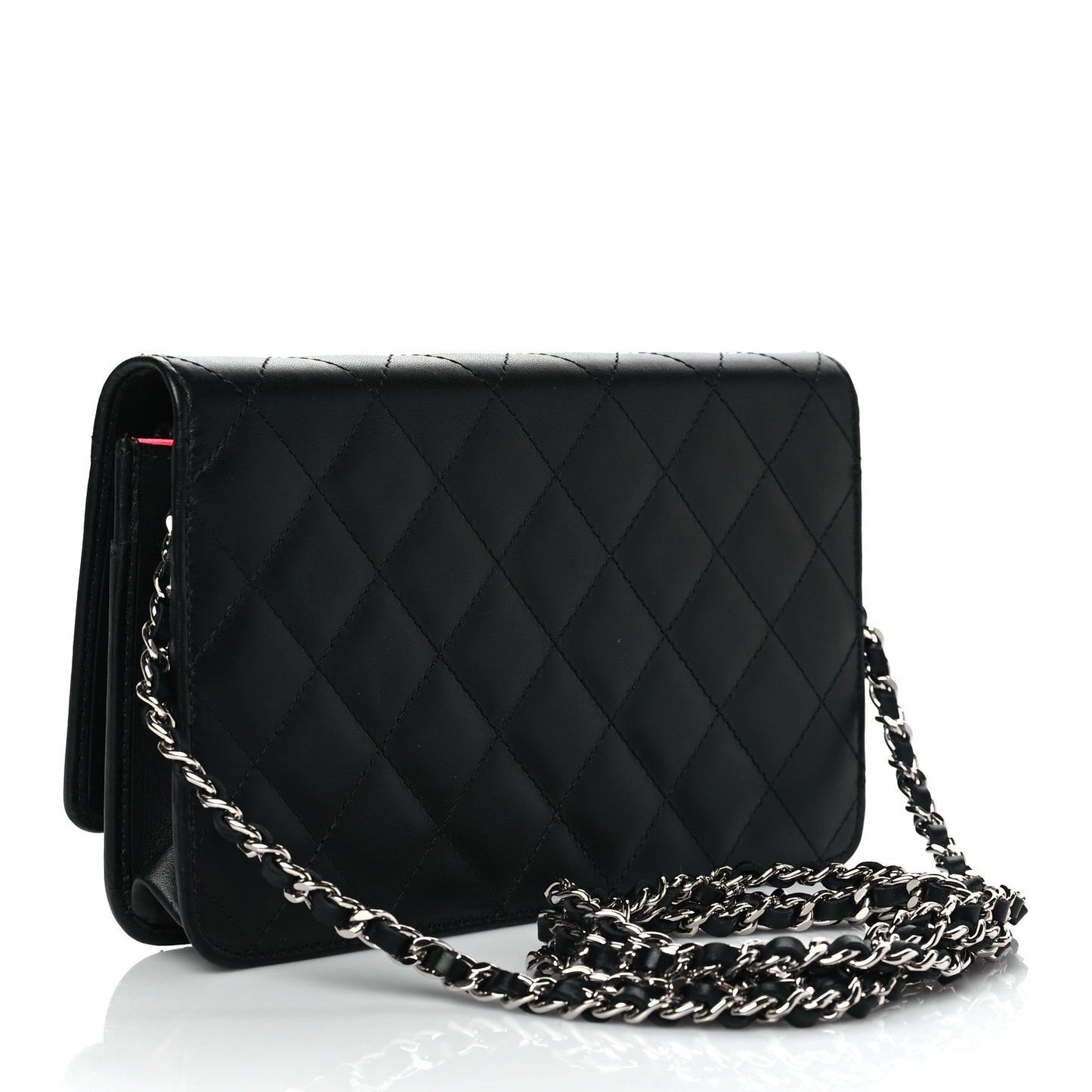 Calfskin Quilted Cambon Wallet On Chain WOC Black