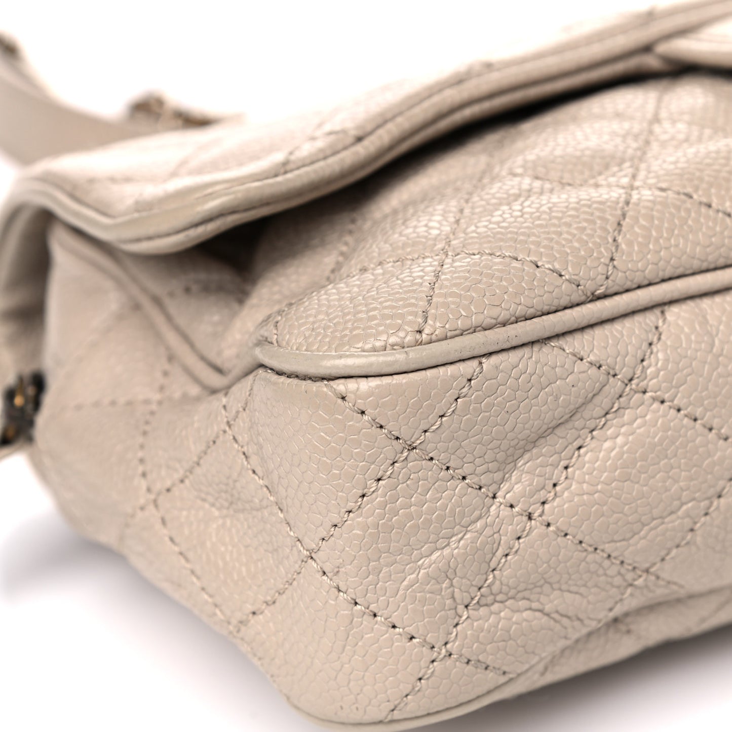 Crumpled Grained Calfskin Quilted Small Shiva Flap Beige