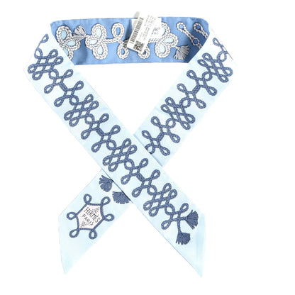 Hermes Silk Galons Et Brandebourg Twilly Ciel Ocean White 1 of 4