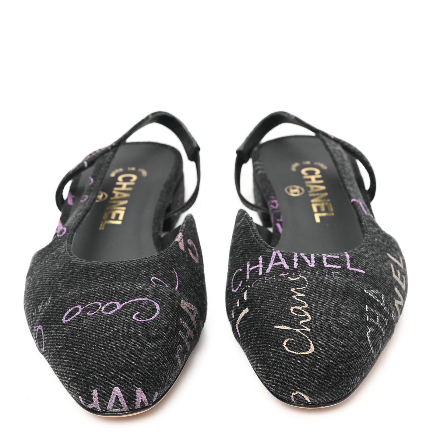 Denim Cap Toe Denim Mood Slingback Flats 36 Black Multicolor
