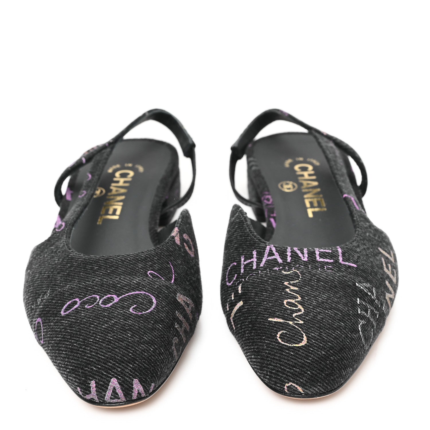 Chanel Denim Cap Toe Denim Mood Slingback Flats 36 Black Multicolor 3 of 9