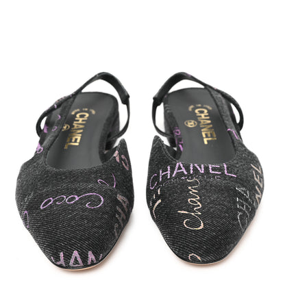 Chanel Denim Cap Toe Denim Mood Slingback Flats 36 Black Multicolor 3 of 9