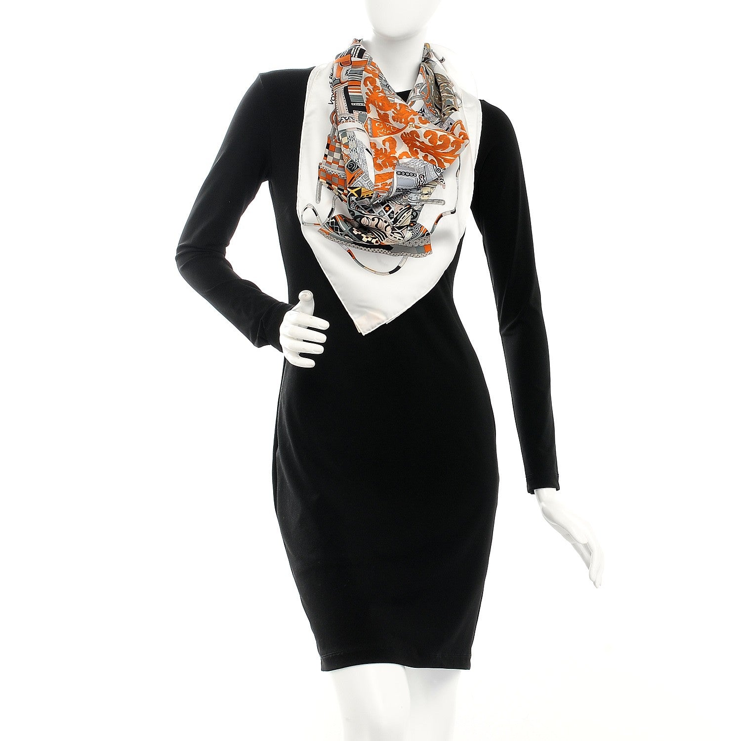 Hermes Silk Voyage En Etoffes Scarf 90 White Vert De Gris Orange 2 of 7