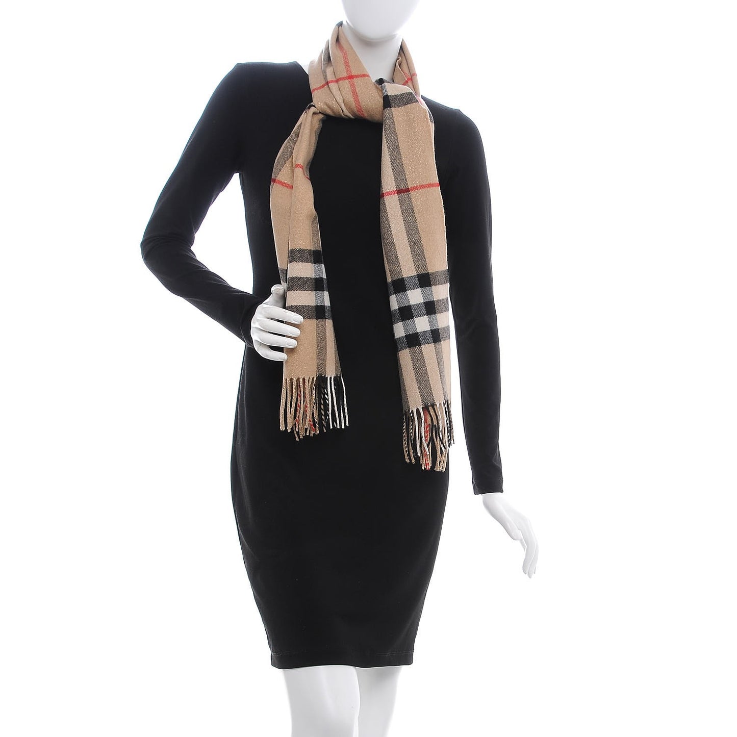 Metallic Cashmere Giant Check Fringe Scarf