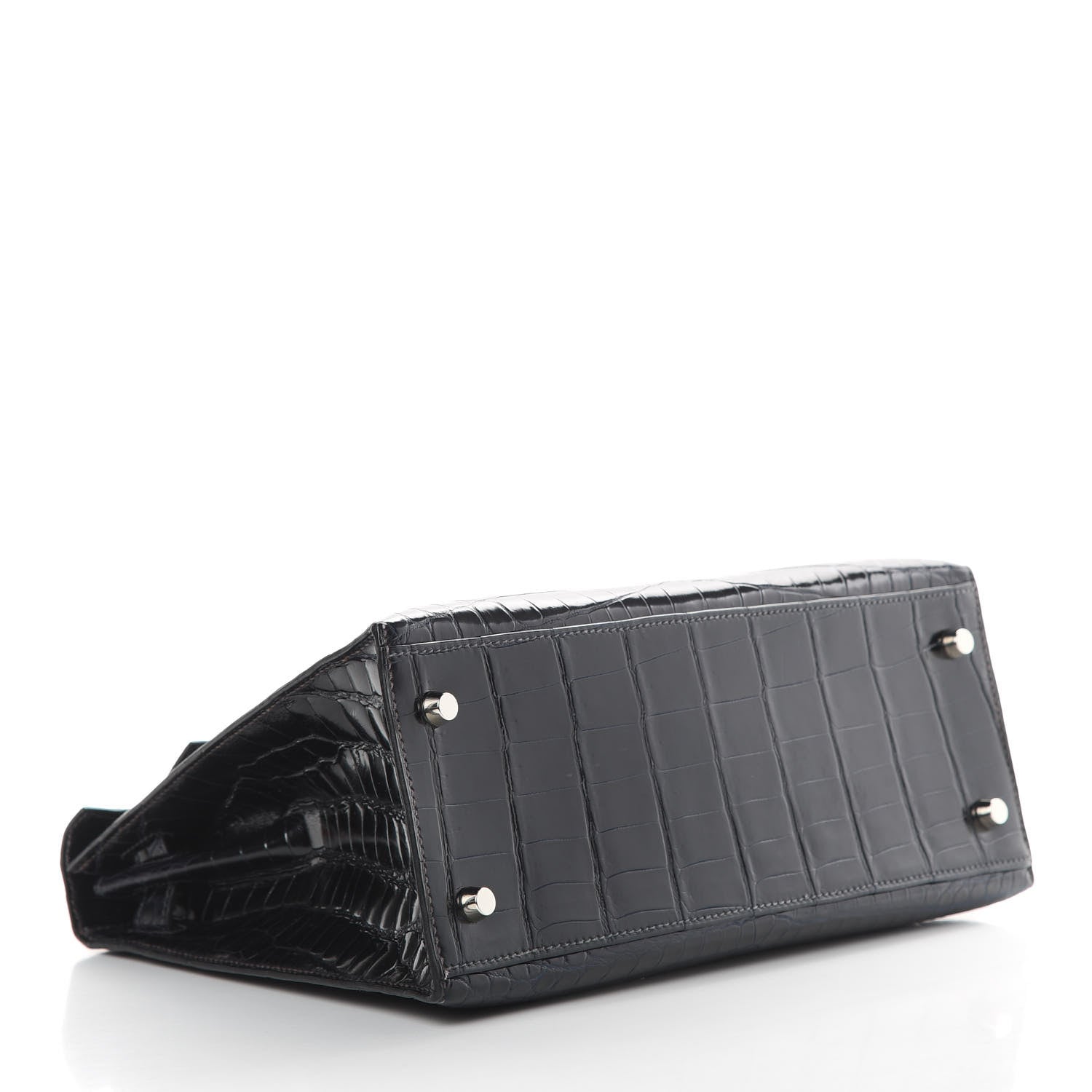 Hermes Shiny Niloticus Crocodile Kelly Sellier 28 Bleu Marine 5 of 42