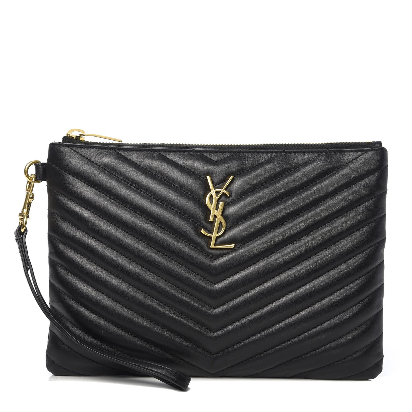 Calfskin Matelasse Chevron Monogram A5 Wristlet Black