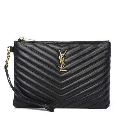 Saint Laurent Calfskin Matelasse Chevron Monogram A5 Wristlet Black 1 of 6