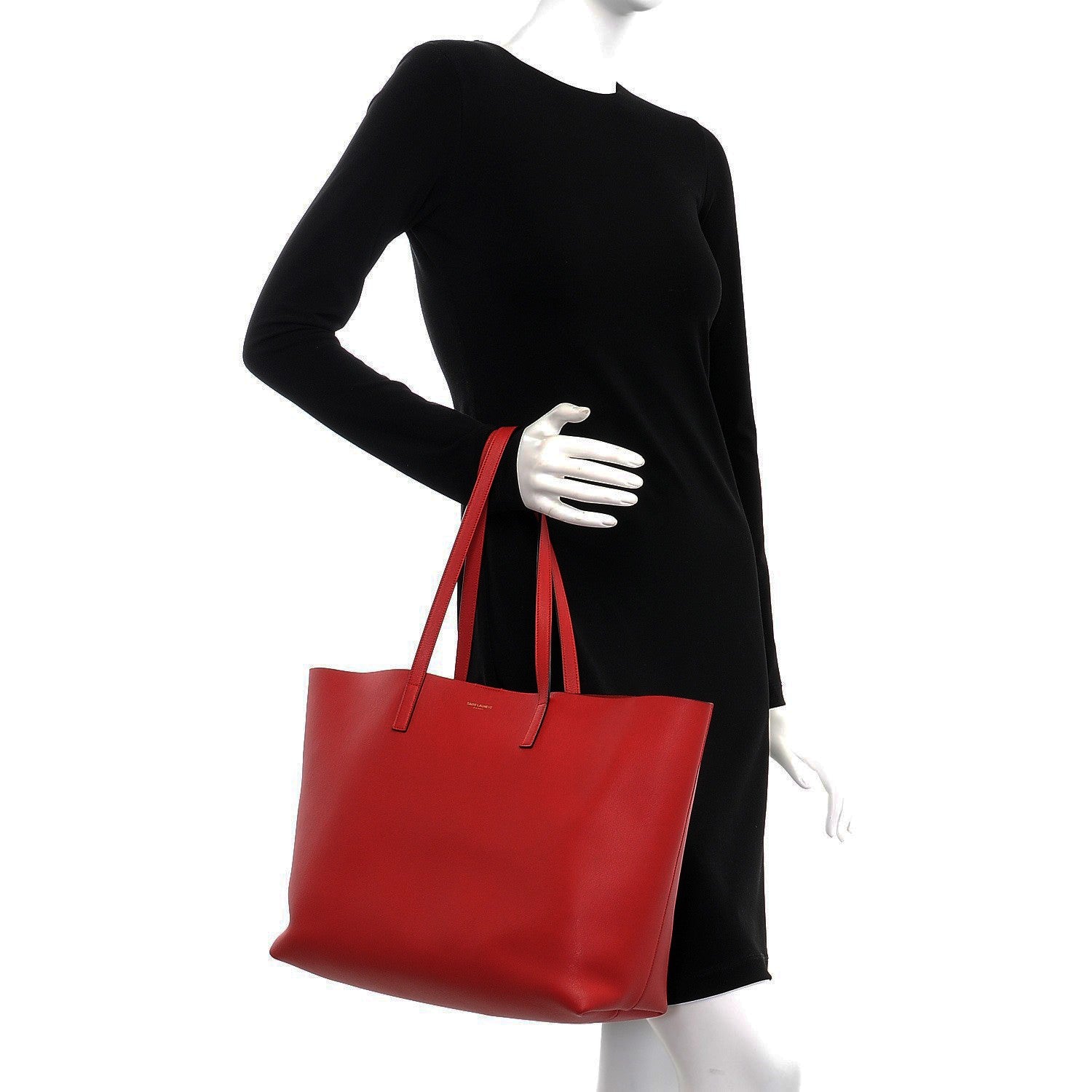 Saint Laurent Calfskin Large Shopping Tote Red 2 of 12