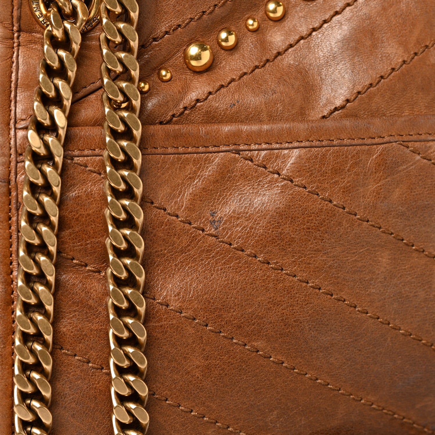 Saint Laurent Crinkled Calfskin Matelasse Monogram Medium Niki Chain Satchel Brown 14 of 14
