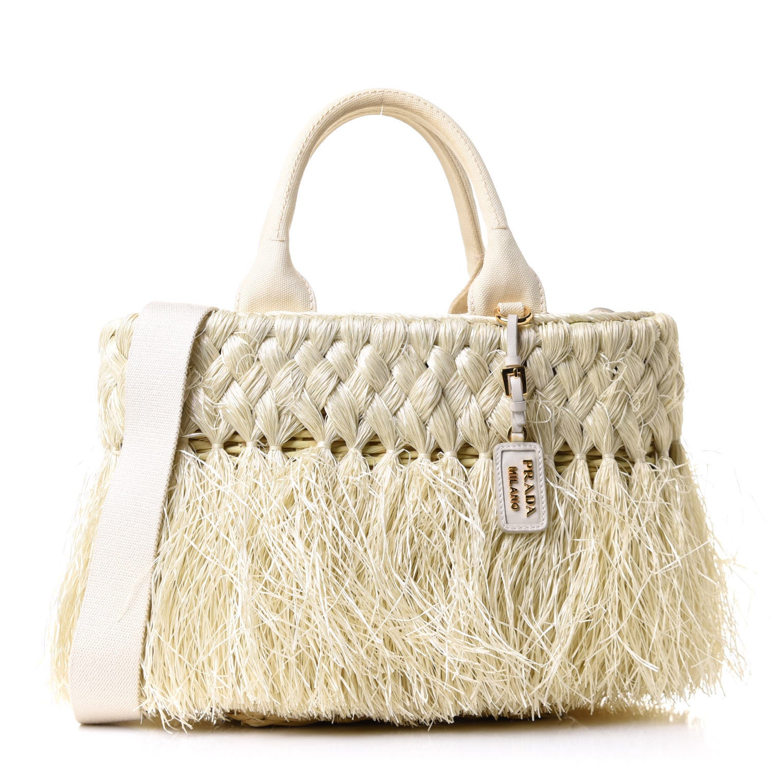 Prada Wicker Woven Straw Fringe Small Convertible Basket Bag Naturale 1 of 10