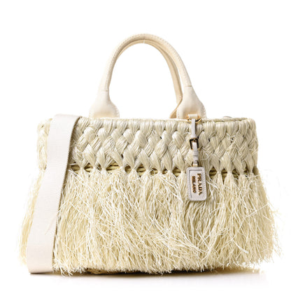 Prada Wicker Woven Straw Fringe Small Convertible Basket Bag Naturale 1 of 10