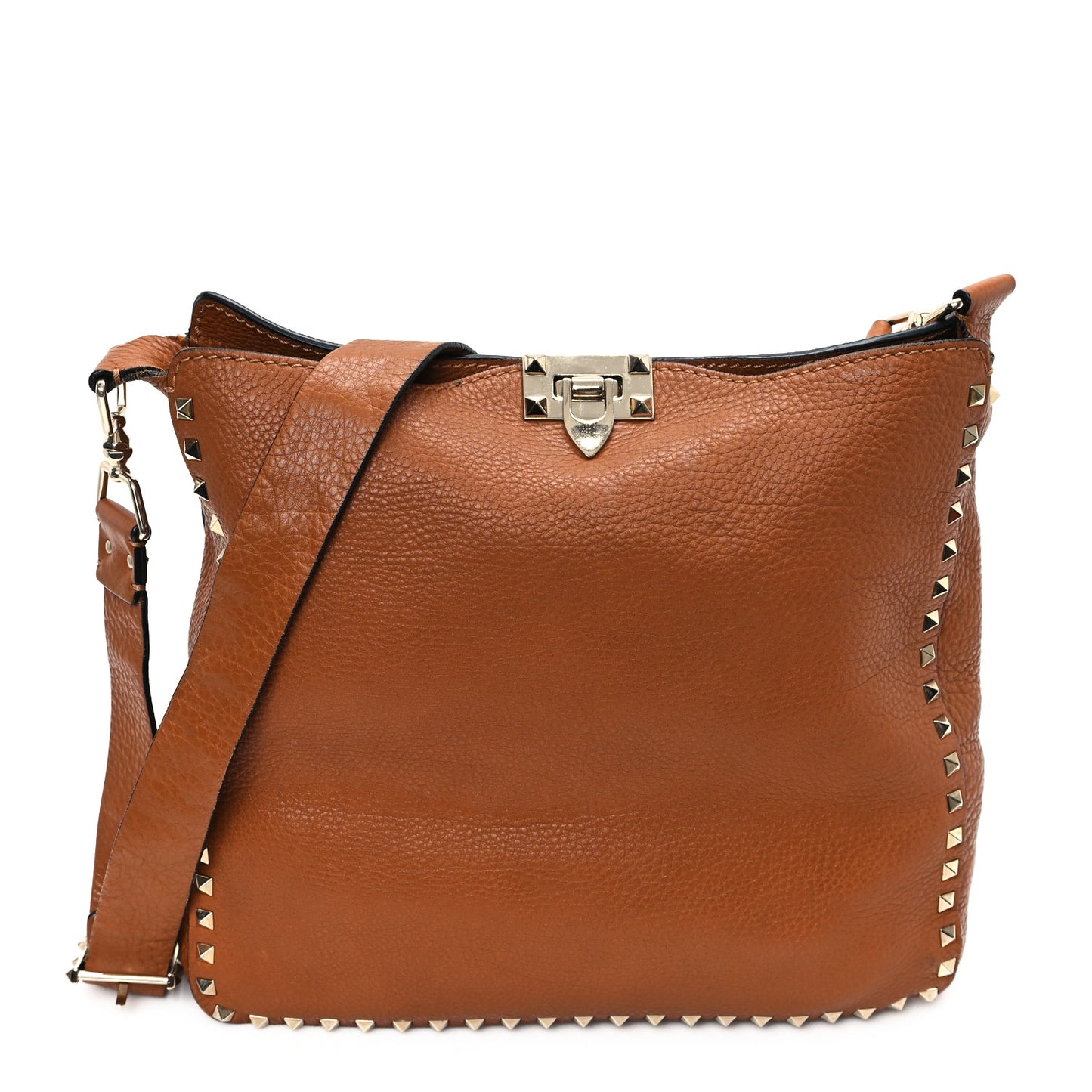 Pebbled Calfskin Large Rockstud Flip-Lock Messenger Bag Light Cuir