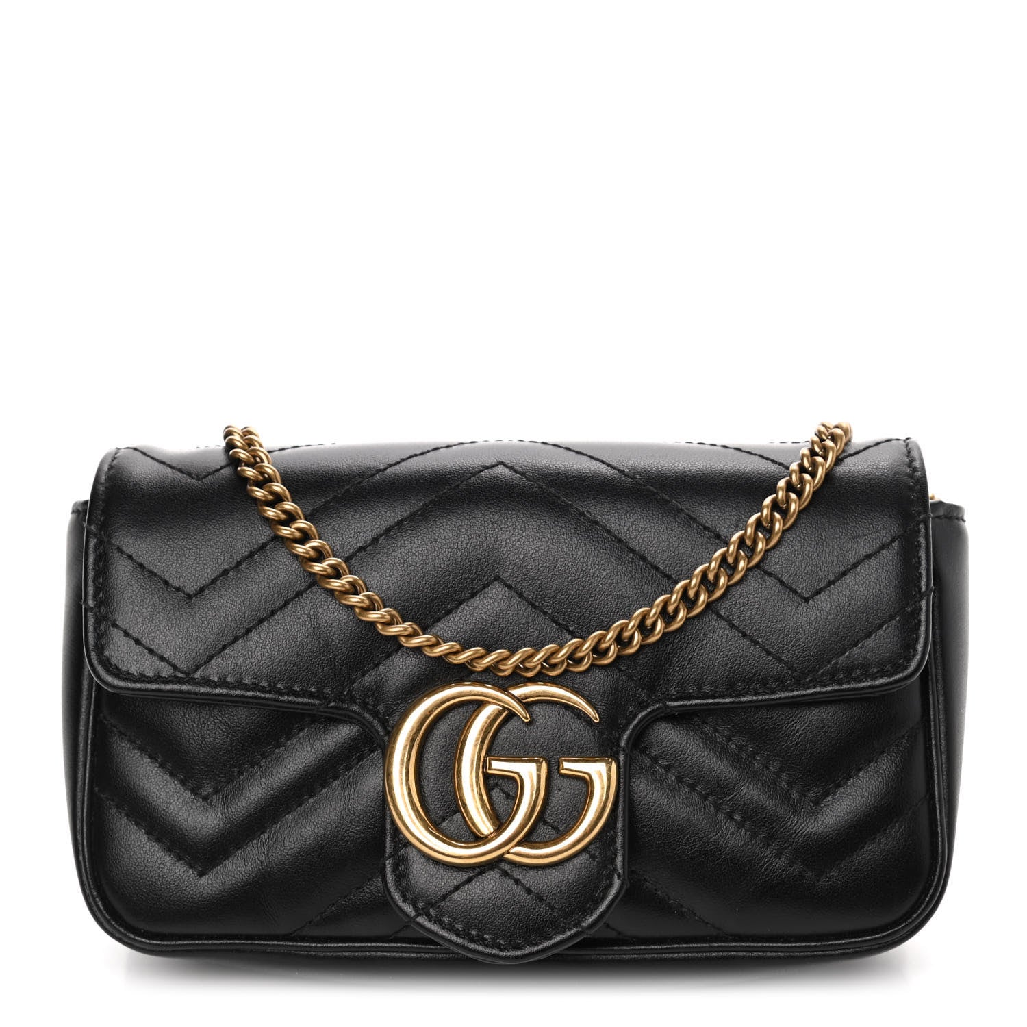 Gucci Calfskin Matelasse Super Mini GG Marmont Shoulder Bag Black 1 of 4