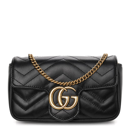 Gucci Calfskin Matelasse Super Mini GG Marmont Shoulder Bag Black 1 of 4