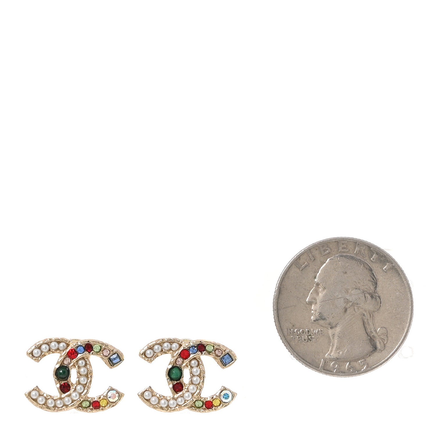 Chanel Pearl Crystal CC Earrings Gold Multicolor 2 of 5