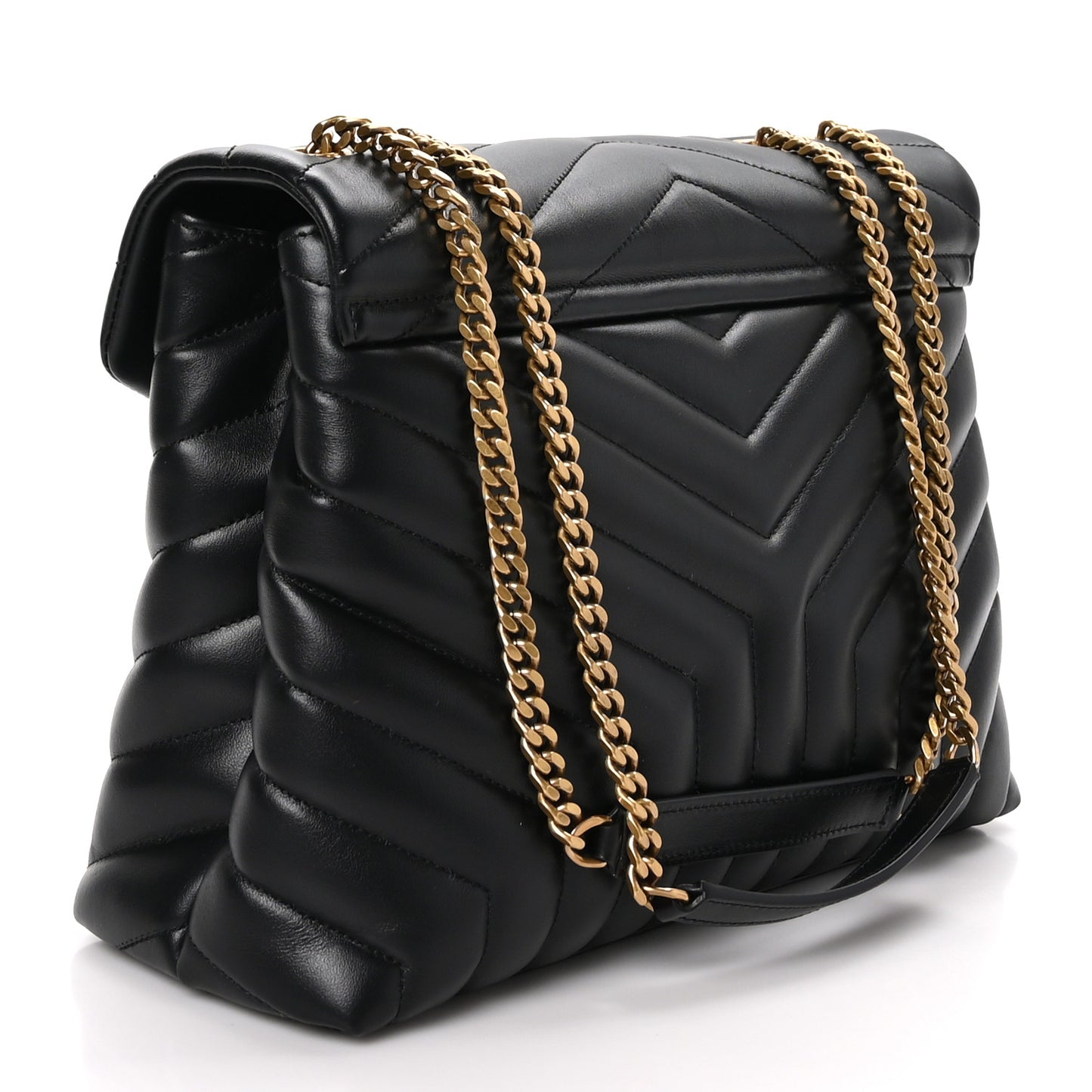 SAINT LAURENT Calfskin Y Quilted Monogram Medium Loulou Chain Satchel Black