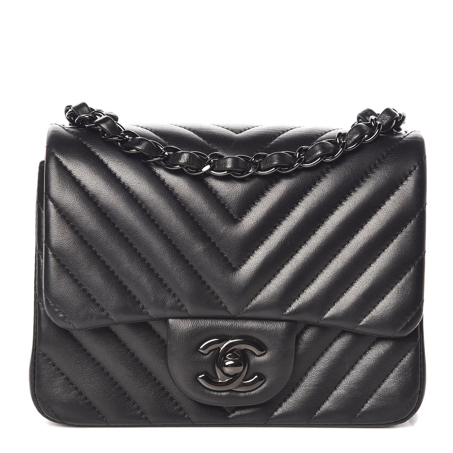 Lambskin Chevron Quilted Mini Square Flap So Black