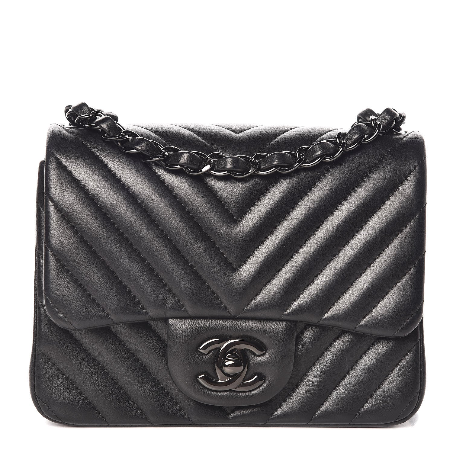 Chanel Lambskin Chevron Quilted Mini Square Flap So Black 1 of 11