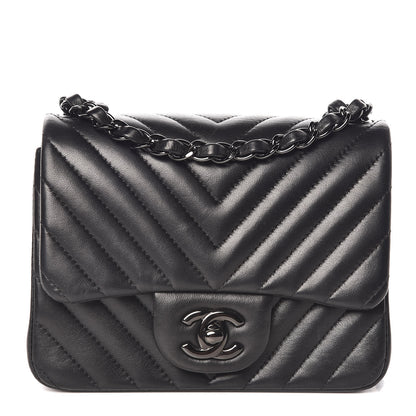 Chanel Lambskin Chevron Quilted Mini Square Flap So Black 1 of 11