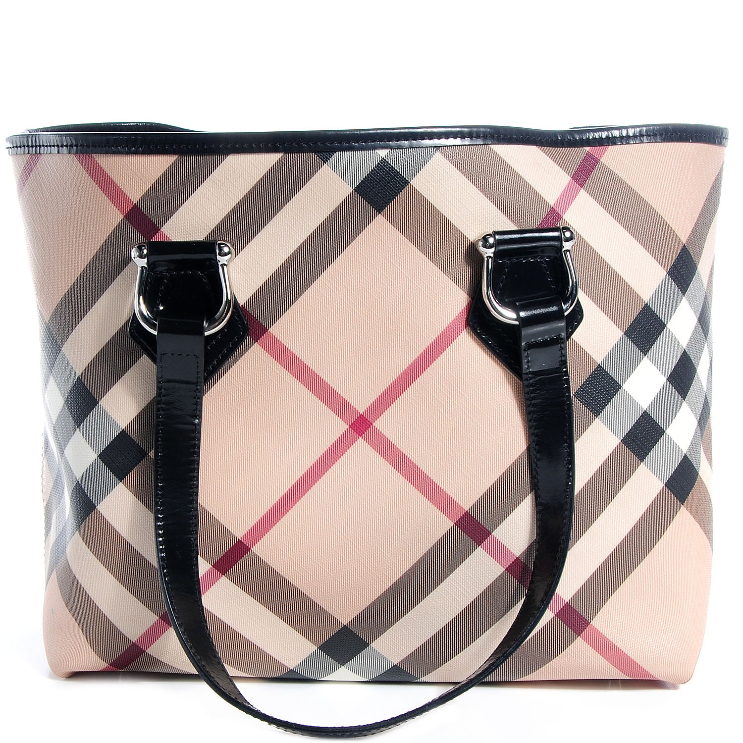 Burberry Patent Nova Check Medium Tote Black 1 of 8