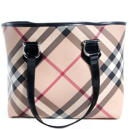 Burberry Patent Nova Check Medium Tote Black 1 of 8