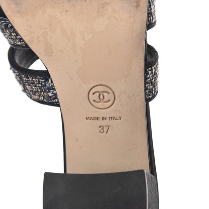 Chanel Tweed Grosgrain Sandals 37 Black Blue 6 of 7