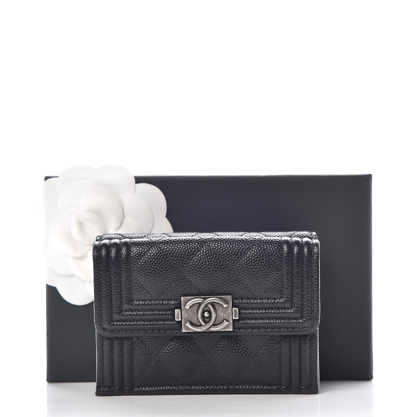 Caviar Quilted Small Boy Flap Wallet Black