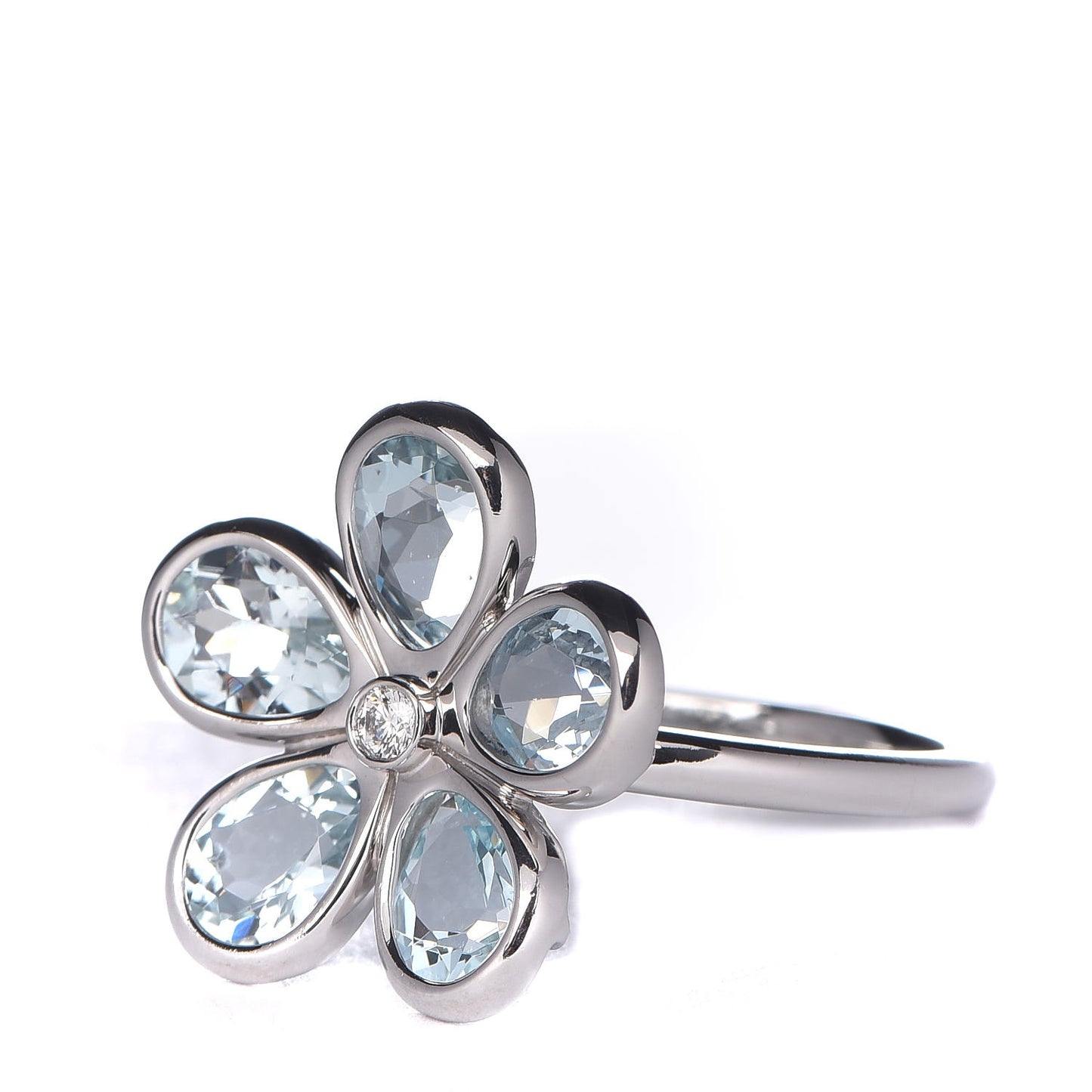 18K White Gold Aquamarine Diamond Sparklers Flower Ring 57 8