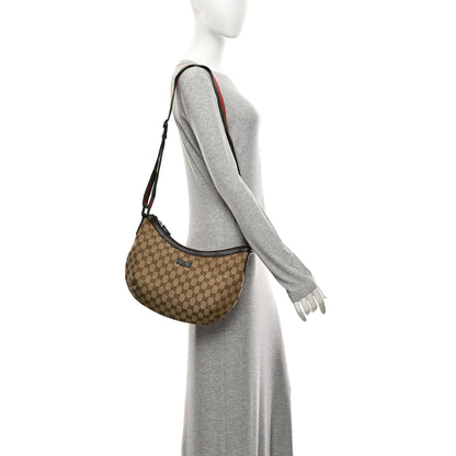 Gucci Monogram Web Medium Half Moon Hobo Dark Brown 2 of 11