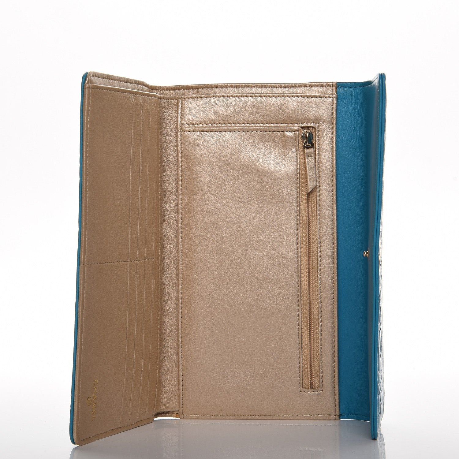Chanel Lambskin Embossed Camellia Large Flap Wallet Turquoise 5 of 8