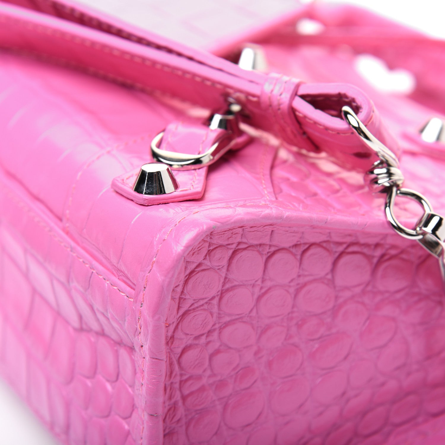 Balenciaga Shiny Supple Calfskin Crocodile Embossed Classic Silver Hardware Mini City Baby Pink 14 of 32