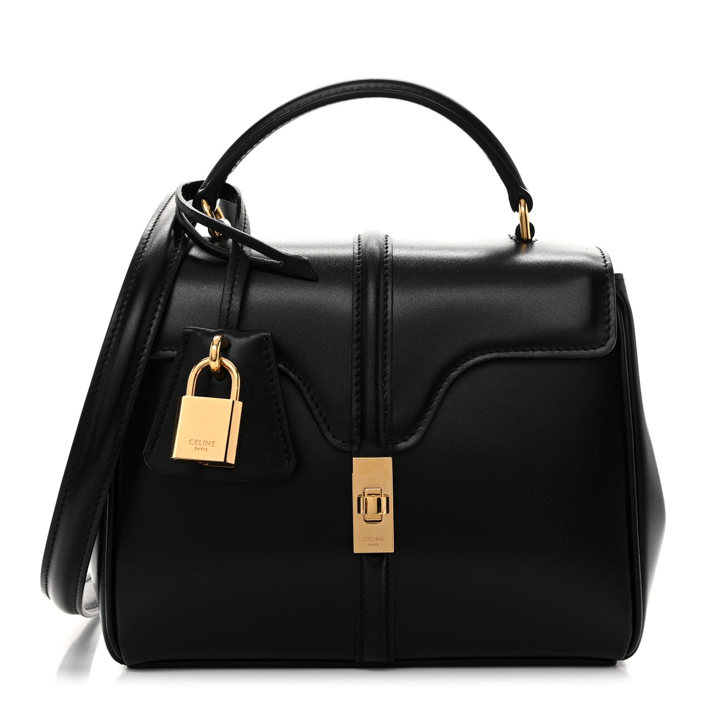 Satinated Calfskin Mini 16 Top Handle Bag Black