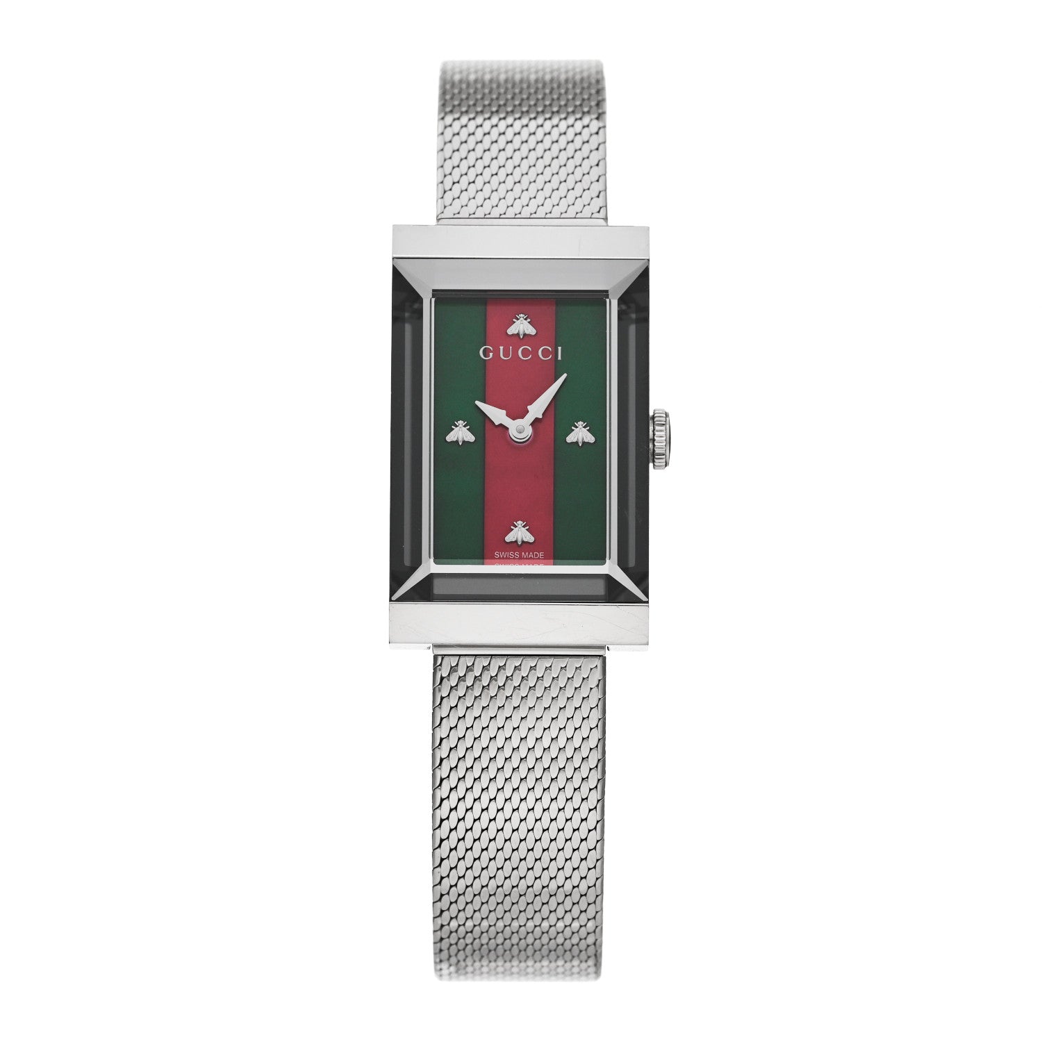 Gucci Stainless Steel Mother of Pearl 21mm Web G-Frame Mesh Quartz Watch Green 1 of 5