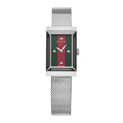 Gucci Stainless Steel Mother of Pearl 21mm Web G-Frame Mesh Quartz Watch Green 1 of 5