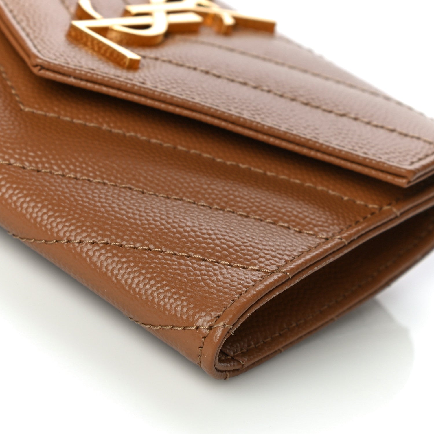 Saint Laurent Grain De Poudre Matelasse Chevron Small Monogram Envelope Wallet Natural Dark 9 of 10