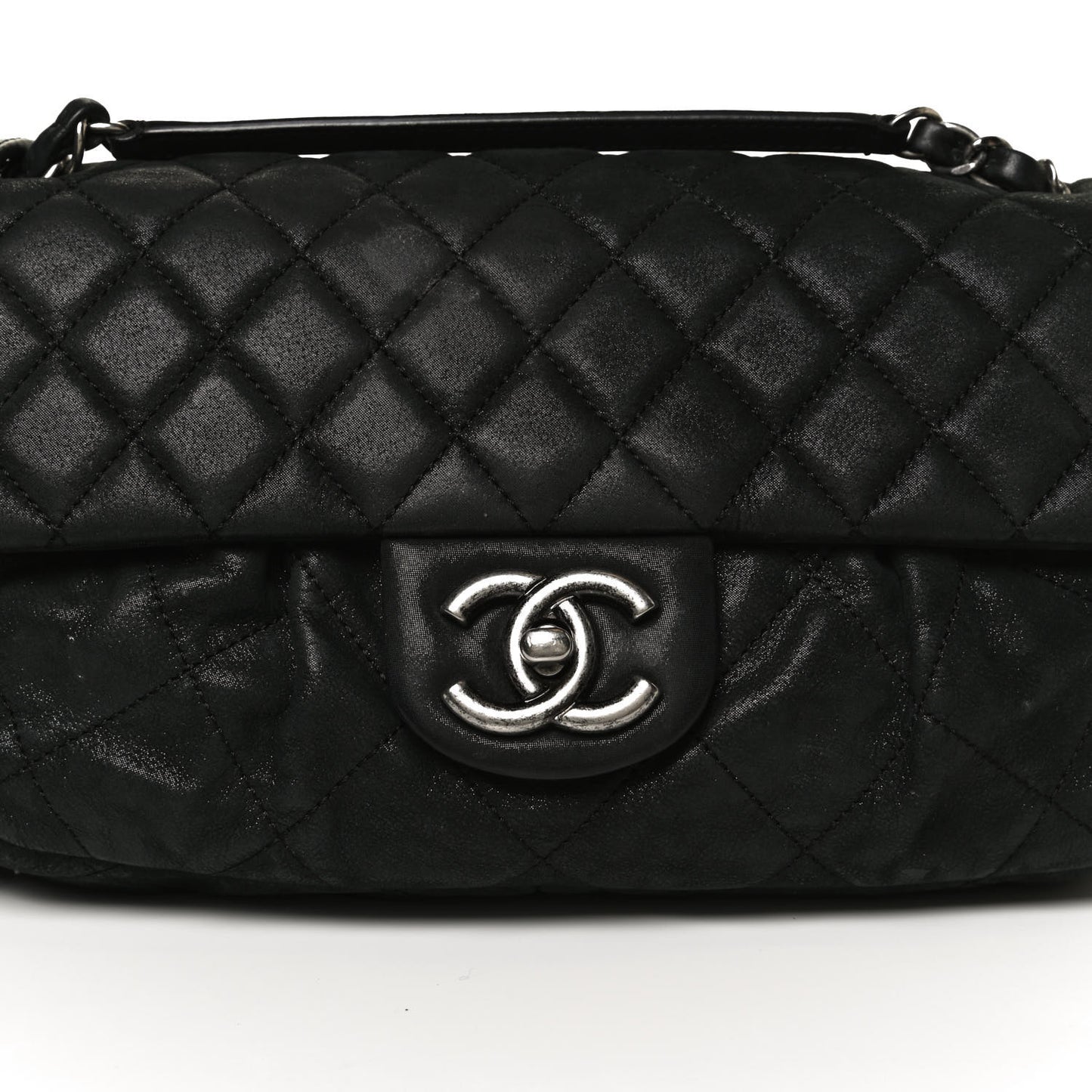 Iridescent Calfskin Quilted East West Flap Black