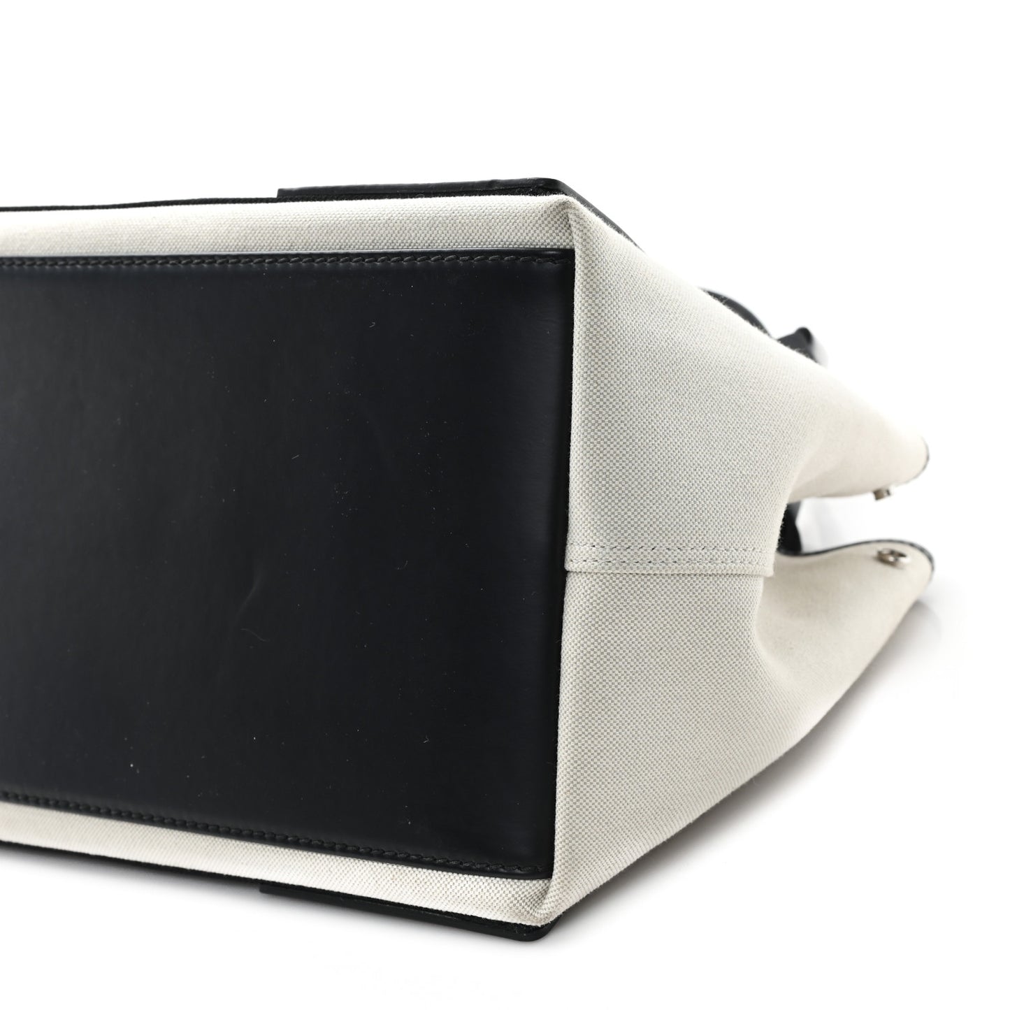 Cotton Canvas Satin Calfskin S Navy Cabas Natural Black