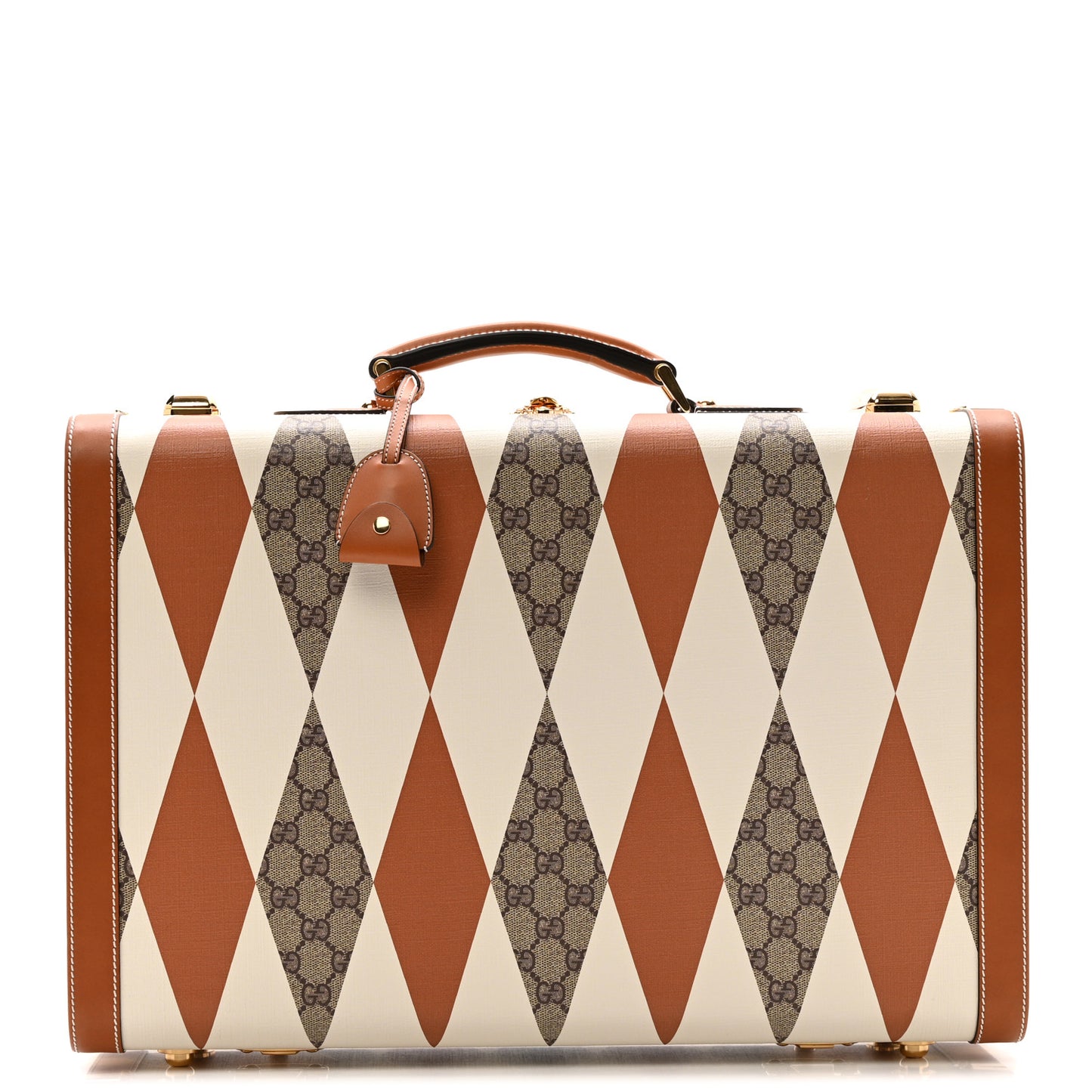 GG Supreme Monogram Boarded Dyana Calfskin Rhombus Print Savoy Medium Rigid Suitcase Beige Ebony Mystic White Hazel Brown