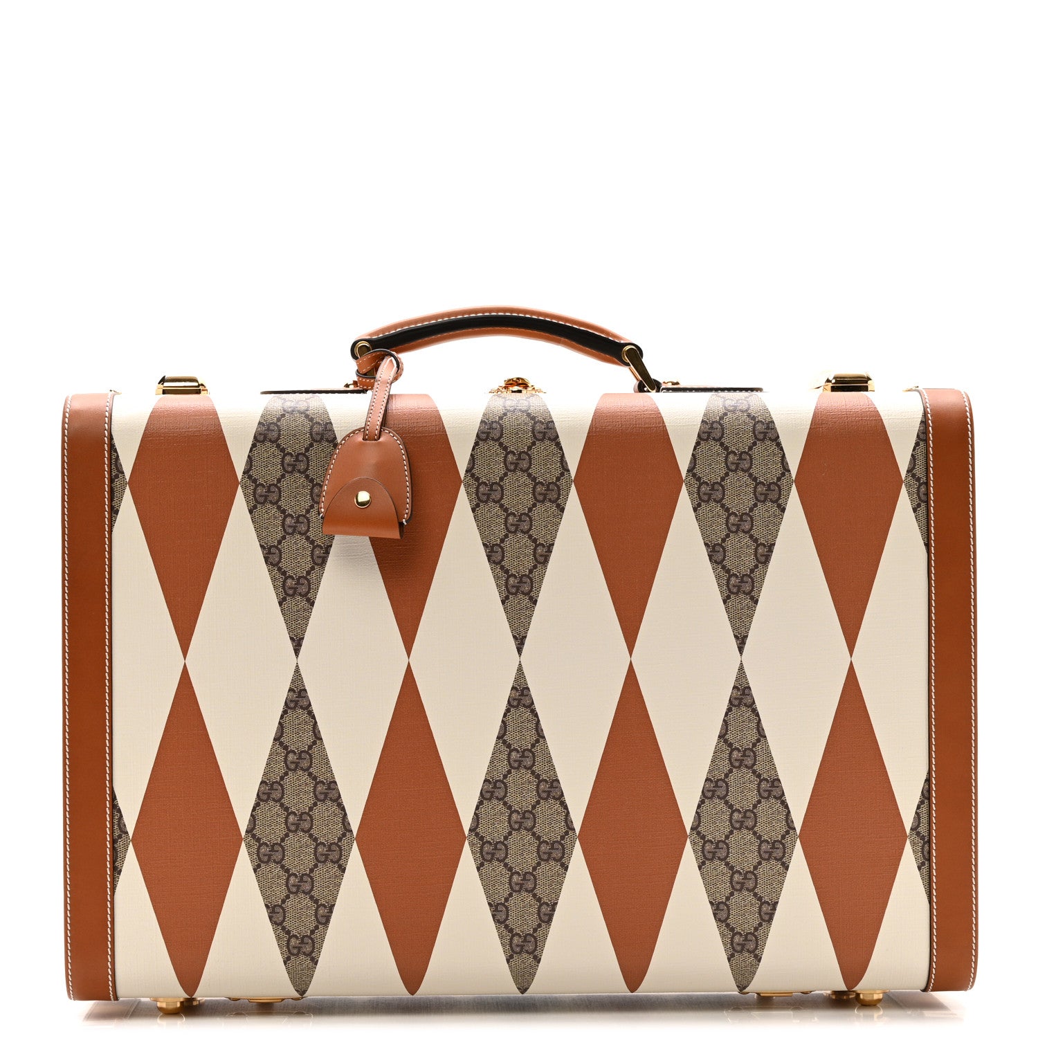 Gucci GG Supreme Monogram Boarded Dyana Calfskin Rhombus Print Savoy Medium Rigid Suitcase Beige Ebony Mystic White Hazel Brown 1 of 13