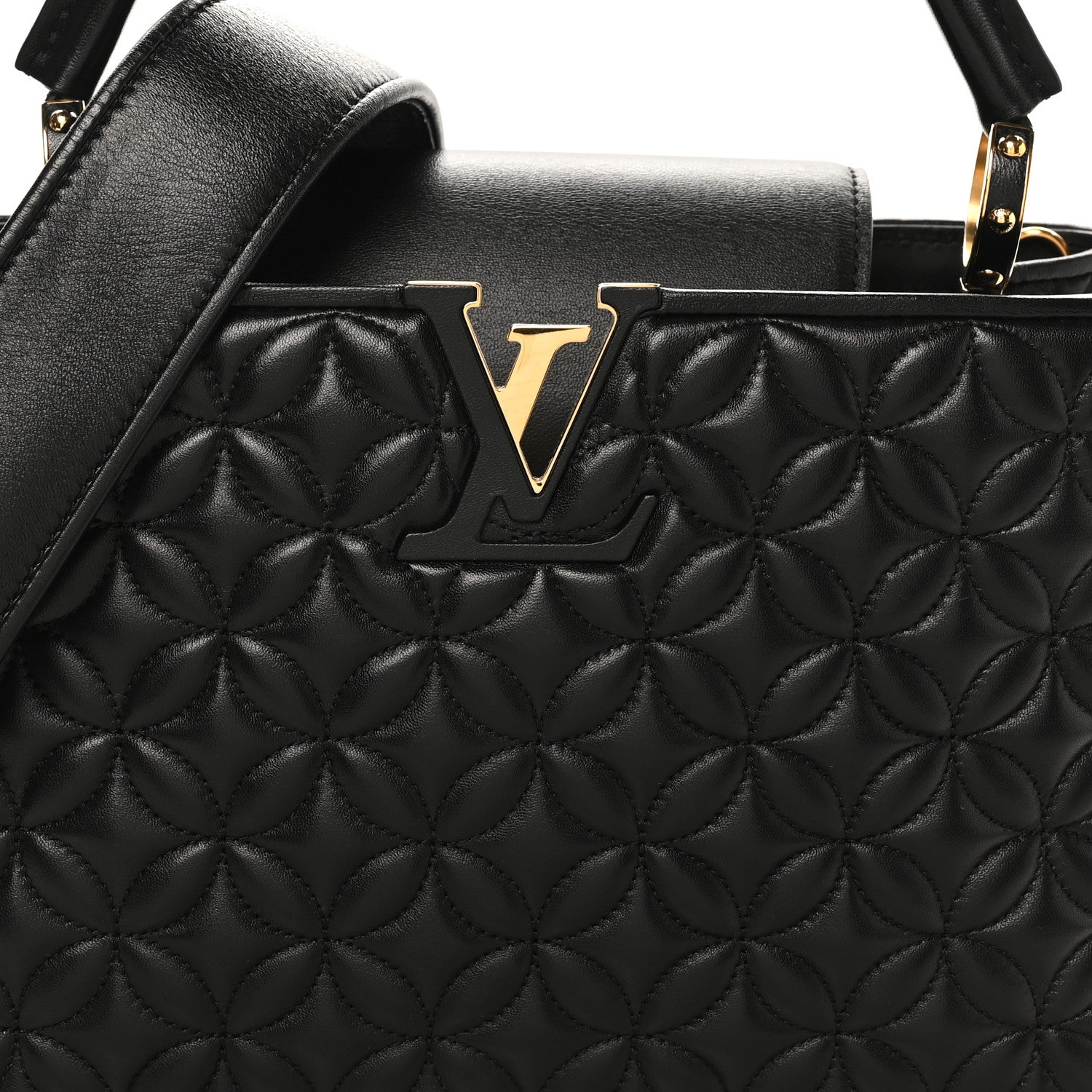 Louis Vuitton Lambskin Quilted Flower Capucines PM Black 7 of 9