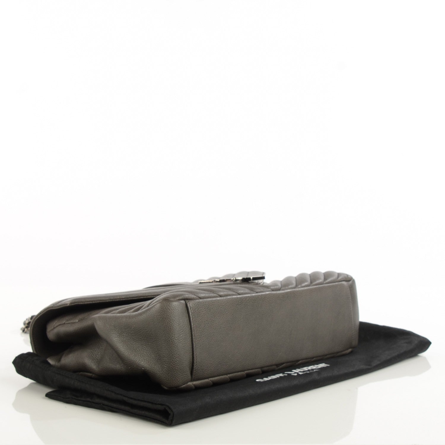Saint Laurent Grain De Poudre Matelasse Chevron Large Satchel Grey 5 of 10