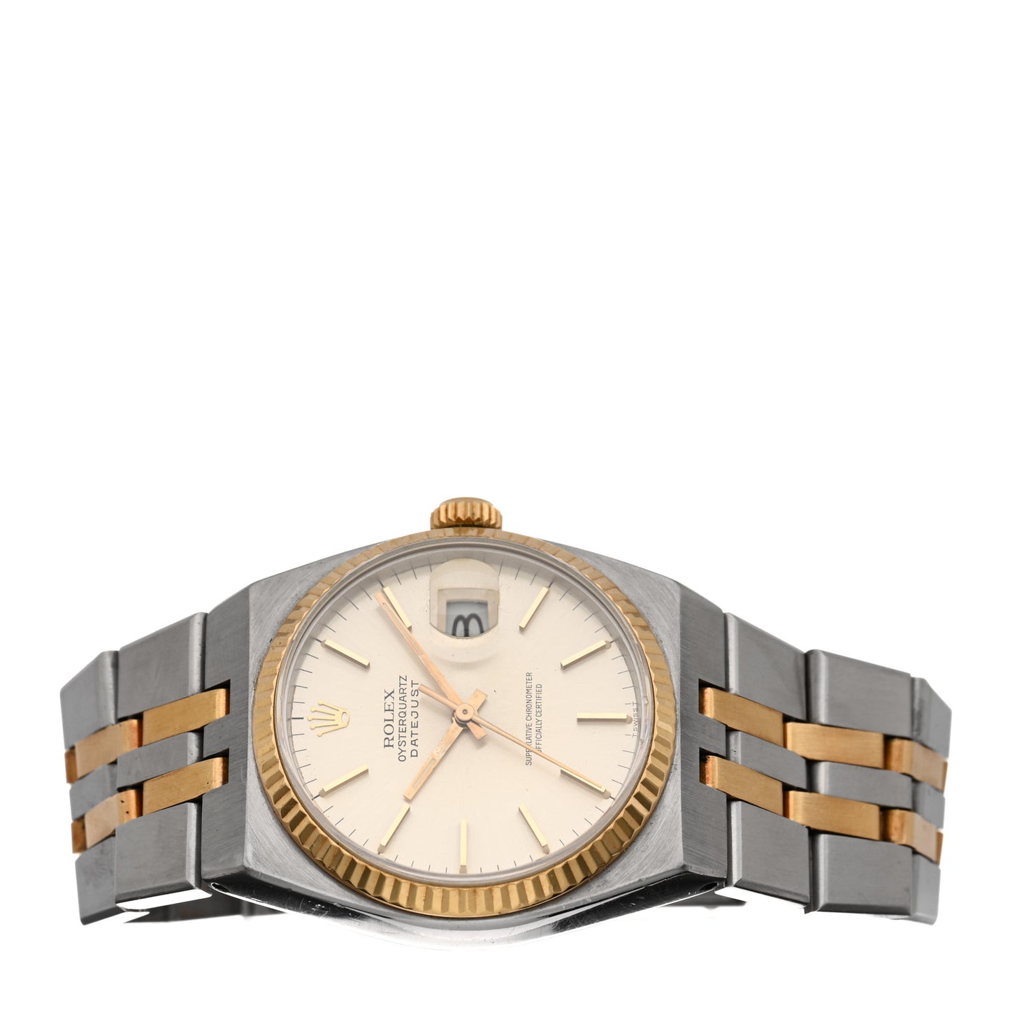 Stainless Steel 18K Yellow Gold 36mm OysterQuartz Datejust Watch Silver 17013