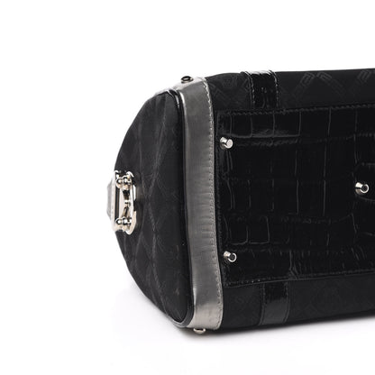 Versace Saffiano Crocodile Embossed Calfskin Nylon Madonna Satchel Black Silver 7 of 11