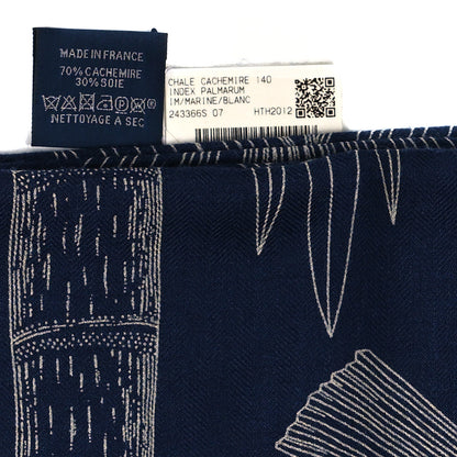 Hermes Cashmere Silk Index Palmarum Finesse Shawl 140 Marine White 3 of 5