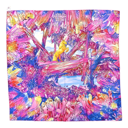 Hermes Silk Twill La Vallee De Cristal Scarf 90 Rose Bleu Jaune 1 of 5