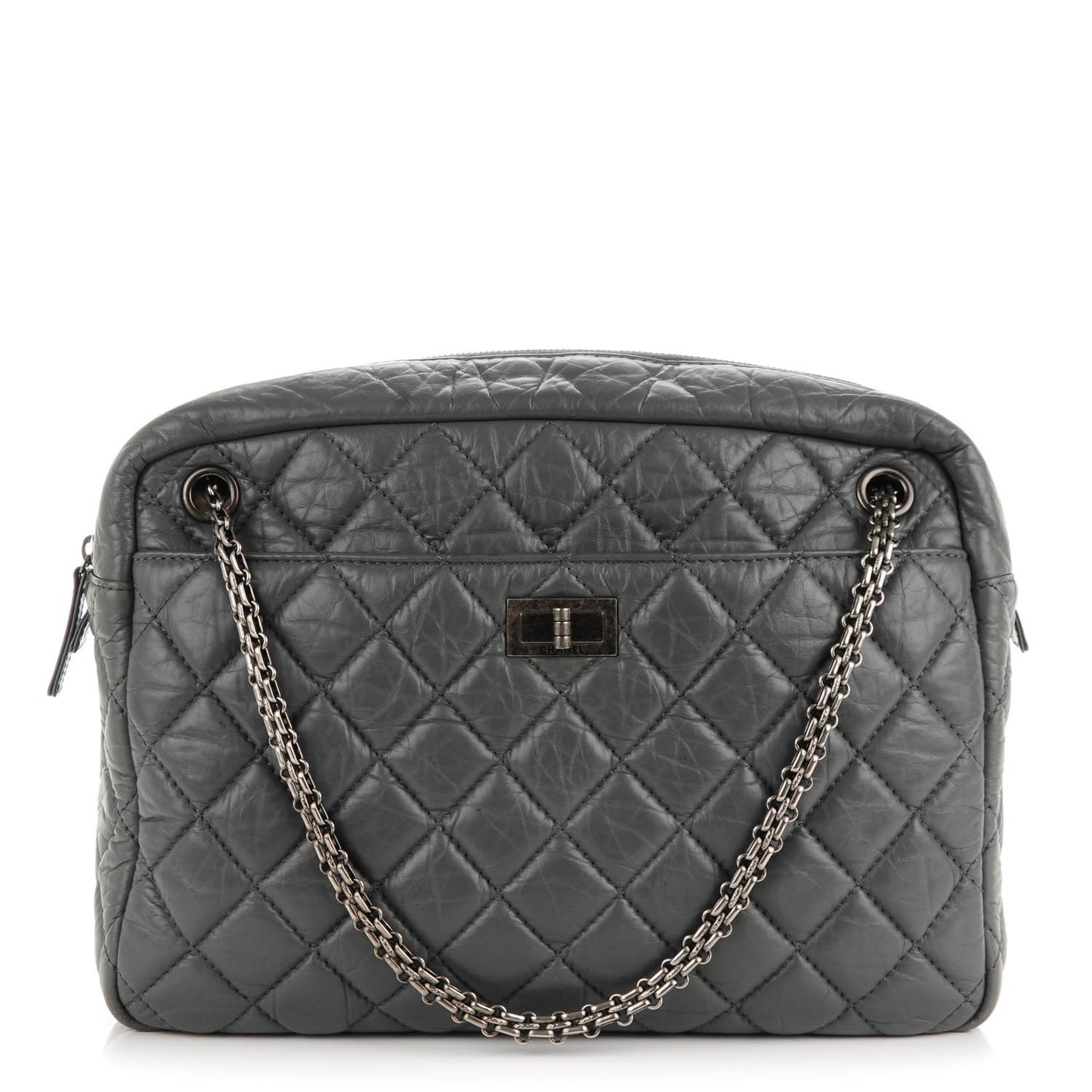 Aged Calfskin Quilted Large Reissue Camera Case Grey