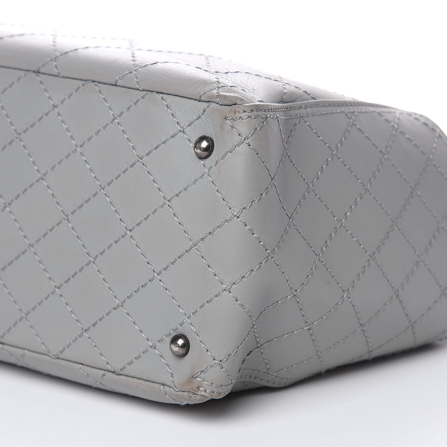 Grained Calfskin Small CC Pocket Tote Grey