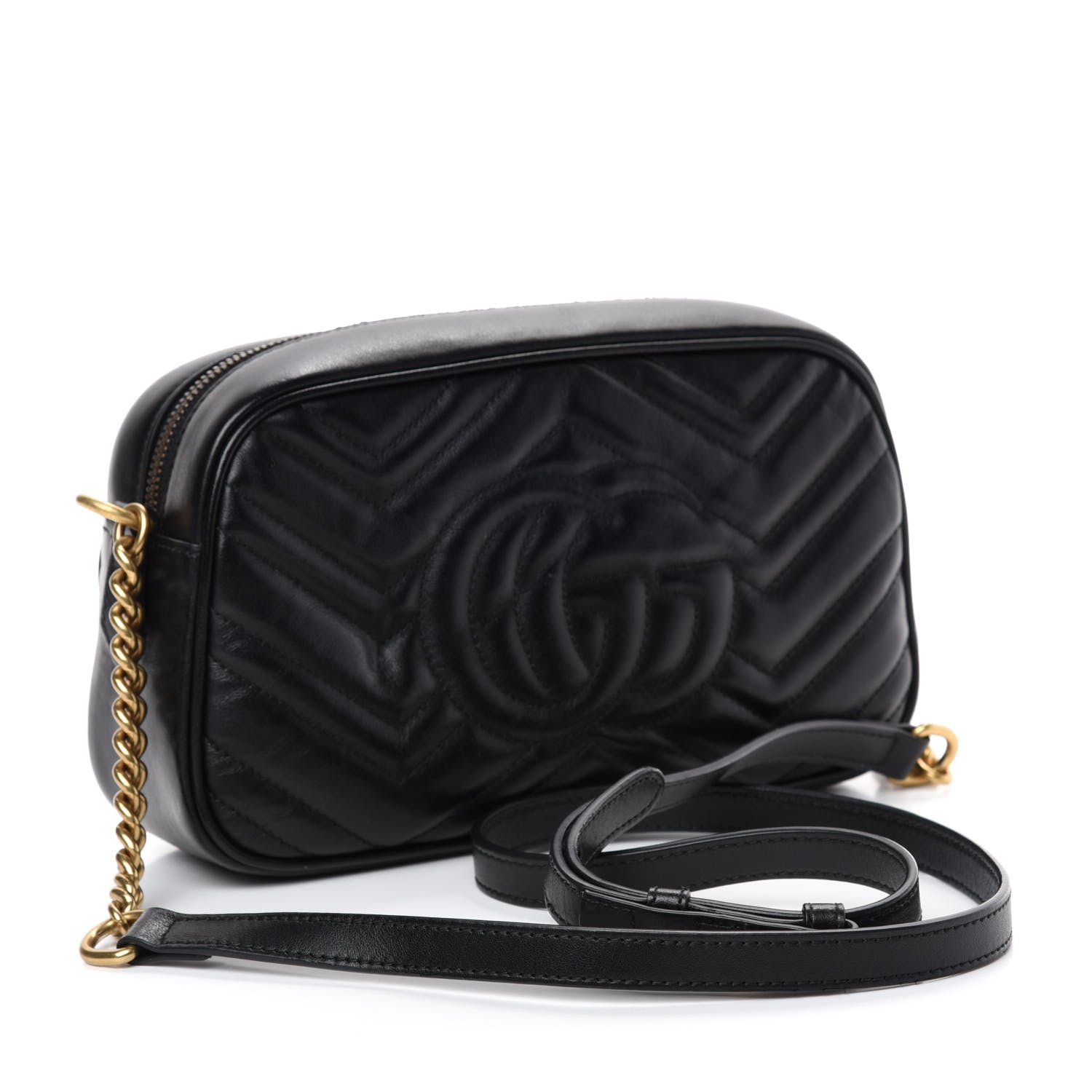 Gucci Calfskin Matelasse Small GG Marmont Chain Shoulder Bag Black 3 of 11